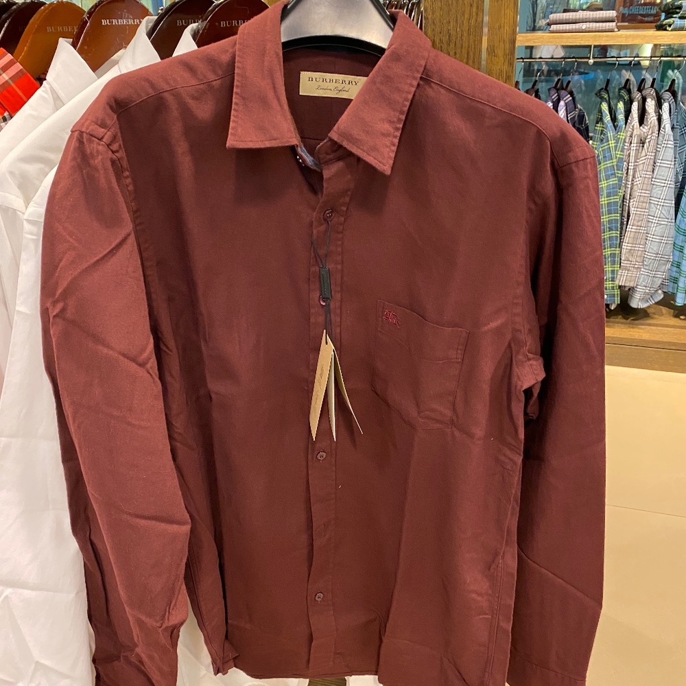 NWT! Rare! Burberry Men's Cotton Poplin Sport Shirt In Dark Elderberry Size L